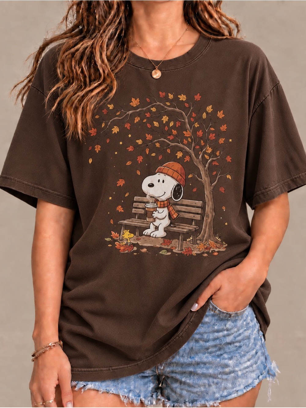 Snoopy Coffee Fall Dark Brown Gildan Reprint Tee